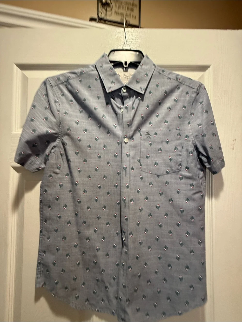 Men's Grey Printed Button-Up Shirt with Pocket